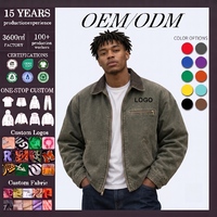 Veste de travail OEM vintage en toile délavée, col en velours côtelé de coton épais, poches zippées, manteau utilitaire robuste