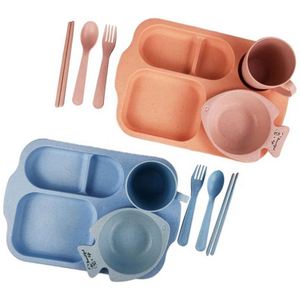 Assiette colorée en 6 pièces pour adultes, biodégradable, compatible micro-ondes, réutilisable, ensemble de vaisselle incassable en paille de blé en 6 pièces - Product Image 2