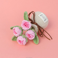 Dekorasi Rumah Bunga Mawar Buatan Pot Bunga Rajutan Tangan Crochet Bubble Rose Pot Plant untuk Tampilan Bunga yang Indah