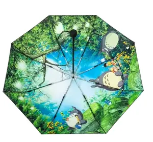 Impressão digital desenho animado dentro impresso Totoro 3 guarda-chuva japonês dobrável