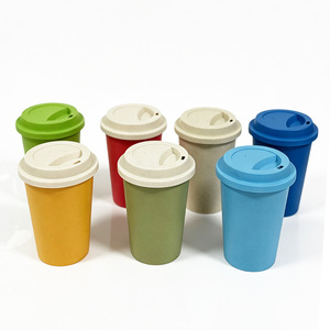 Wheat Straw Coffee Mug 350ml Portable Cup With Lid Multi Color Solid Travel Drink Cup - Product Image 1