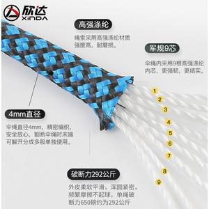 เชือกพาราคอร์ด Xinda เกรดทหาร 9 คอร์ 50 เมตร เชือกนิรภัยสำหรับปีนเขาและกู้ภัยกลางแจ้ง - Product Image 4