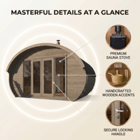 Sauna extérieur panoramique Ploutara Contractor 160 cm, vue à 360°, application intelligente, chauffage 185F, système modulaire préfabriqué certifié ETL CE FSC