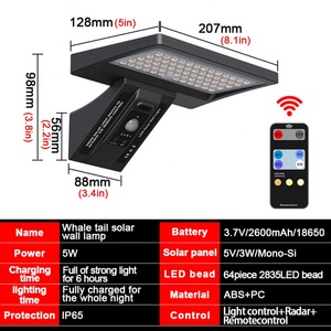 Lampe solaire murale de jardin en forme de queue de baleine, étanche IP65, LED 5W, détection de mouvement, lumière extérieure intelligente - Product Image 5