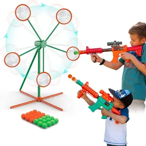 Kids outdoor large girevole moving windmill shooting target game con 24 palline di schiuma e 2 popper air gun toy shooting practice