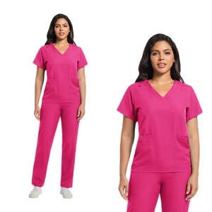Female Scrub Suit Set Solid Color Moisture Wicking Hospital Uniform Women's Workwear Split Design - Product Image 5