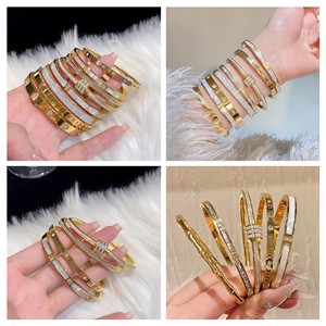 Bộ lắc tay thời trang Sming bán chạy dành cho nữ, mạ vàng 18K, thép không gỉ, hình học, đính đá, kiểu dáng La Mã, phong cách Ins - Product Image 1