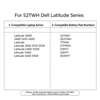 Baterai Li-ion 52TWH 7.7V 6400MAH untuk Dell XPS 13 7390 9310 2-in-1 P103G XX3T7 MM6M8 X1W0D Grosir