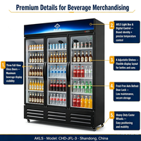 Réfrigérateur commercial à 3 portes vitrées pour boissons froides, jus, boissons gazeuses, pour supermarchés, magasins de proximité, bars, cafés