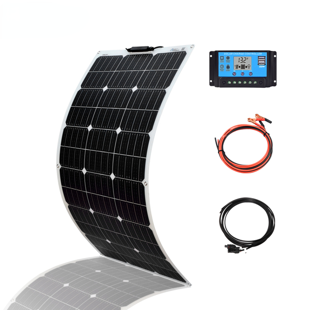 Flexible Monocrystalline Solar Panel 18V 100W 200W Solar Panes Kit Off Grid System For Home Roof RV Boat 12V 24V Battery Charger