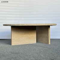 Table basse en marbre naturel Lander, table basse en marbre travertin beige haut de gamme, style moderne pour salon