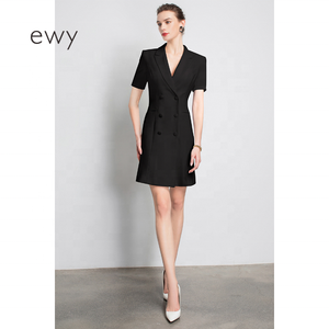 Fornitura di fabbrica a manica corta abito da donna in bianco e nero colori scelta abiti ufficio formale elegante abito per gli ospiti di nozze - Product Image 4