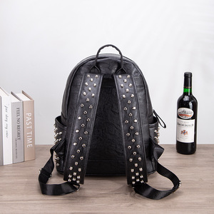 Crocodile Pattern Men's <b>Backpack</b> Black <b>Large</b> Capacity Laptop Bag With Studs Multi Functional Everyday Use - Product Image 4
