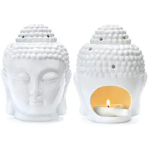Фигурка головы Будды, горелки для эфирных масел, керамические восковые плавки, набор из 2 керамических ароматизаторов