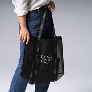 Пользовательский логотип на ручке черная водостойкая однотонная Сетчатая Сумка большой емкости сумка для покупок с карманом - Product Image 6