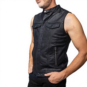 Gilet moto en cuir respirant pour homme, col montant, sans fermeture, couleur unie, vêtement d'extérieur pour motard, hiver - Product Image 5