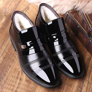 Chaussures décontractées pour hommes en cuir verni, style business, doublure en polaire chaude, style One Kick, bottes d'hiver noires - Product Image 2