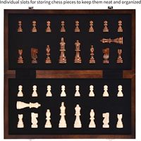 Jeu d'échecs magnétique en bois de 15 pouces avec 2 reines supplémentaires, plateau pliable, emplacements de rangement, instructions et transport facile