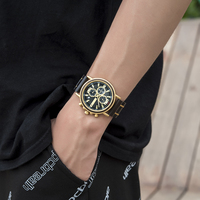 Montre Homme de Haute Qualité, Style Sport et Mode, avec Motif Monnaie Antique, Boîtier en Bois d'Ébène, Mouvement à Quartz, Boîtier en Acier Inoxydable, Bracelet en Cuir, 44mm