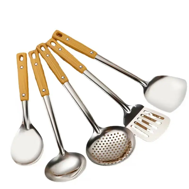 Stainless steel pot shovel soup spoon frying shovel leaking spoon heat insulation kitchen utensils kitchen cooking set