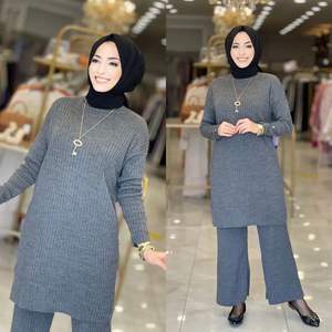 SIPO 2023 EID Muslim Islamic Crew Neck Woolen Fabric Long Sleeve Islamic Two Piece <b>Pants</b> Woolen Hoodie Women <b>Modest</b> - Product Image 4