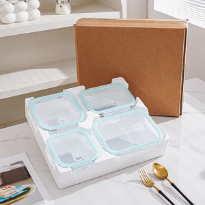 食品保存容器<span class=keywords><strong>500ml</strong></span> 1000mlスクエアガラスセット冷蔵庫と冷凍庫BPAフリー漏れ止め蓋付き - Product Image 1