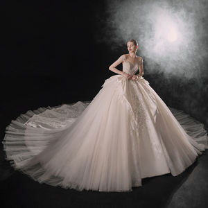 Robe de mariée de luxe de Dubaï, nouvelle collection de robes de mariée, 100% photos réelles, manches courtes, robe de mariée <span class=keywords><strong>arabe</strong></span> Lsmx057 - Product Image 2