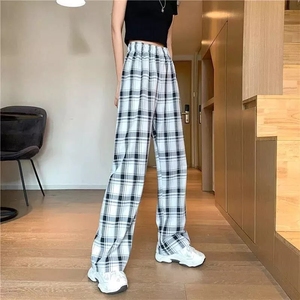 <strong>Women's</strong> Fashion High Waist 2025 <strong>Women</strong> Pants Streetwear Mopping <strong>Trousers</strong> <strong>Plaid</strong> Wide-leg Pants - Product Image 5