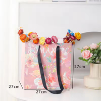 Sac à fleurs en papier imprimé floral 27x27x27cm (10.5x10.5x10.5 pouces) Sac d'emballage cadeau carré avec poignée