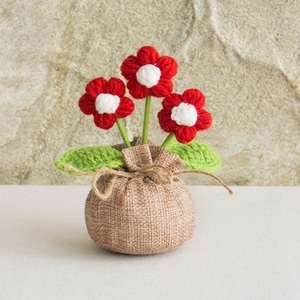Handmade Crochet Wool Woven Cross-Border <strong>Small</strong> Potted Plant Rose Decoration Artificial Flower for Easter Home Ornaments - Product Image 6