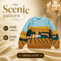 Pull-over décontracté surdimensionné en tricot jacquard à motif personnalisé, 100 % coton, manches longues, pour homme, hiver