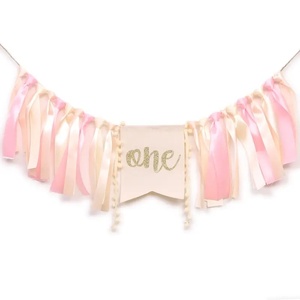 DAMAI rosa striscione seggiolone 1 <span class=keywords><strong>anno</strong></span> di stendardo per bambina felice 1 ° <span class=keywords><strong>compleanno</strong></span> decorazioni per festa di <span class=keywords><strong>compleanno</strong></span> decorazioni forniture - Product Image 2