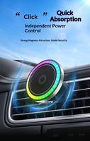 Support magnétique pour téléphone de voiture avec charge sans fil 15W, fixation sur grille d'aération, lumière ambiante RGB, chargeur sans fil pour navigation automobile