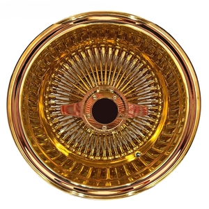 Ruedas Dayton Lowrider 13x7 Rev 100 con radios cruzados, completamente doradas, de 2 barras - Product Image 5