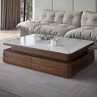 Table basse de salon et meuble TV en pierre microcristalline, style italien minimaliste moderne, couleur noyer