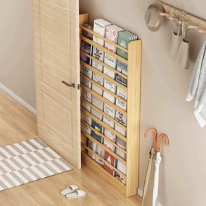 Solid Wood Bookshelf 10Cm Width Behind Door <b>Storage</b> Shelf For Childrens Books Multi Layer Floor Standing - Product Image 2