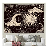 Tapisserie murale esthétique Soleil et Lune, motif Spirit Dark, avec Soleil ardent mystérieux et Nuage Étoilé, décoration pour chambre
