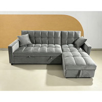 Canapé d'angle convertible en velours de style américain avec lit escamotable et rangement pour appartement