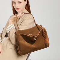 Sac d'été personnalisé en cuir véritable avec logo, en daim et cuir de vachette givré, rigide, tridimensionnel, pour les trajets quotidiens, haut de gamme, grande capacité