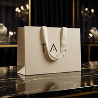 Sac en papier de shopping pour emballage de bijoux de luxe, avec ruban intégré en poignée, personnalisation du logo