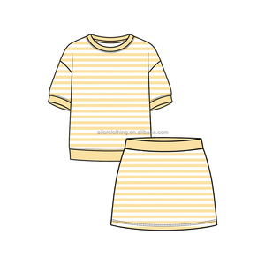 Ensemble deux pièces pour filles, sweat-shirt rayé, tissu respirant, jupe à manches courtes pour le sport, taille personnalisée, livraison rapide - Product Image 3