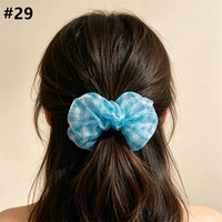Scrunchie Rambut Organza Gingham Biru Transparan Aksesori Rambut Kasual Sehari-hari