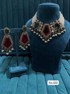 Moda moda Mehandi CZ Mossinaite Kundan Collar colgante conjunto tendencia para ropa de fiesta de boda de mujer - Product Image 6