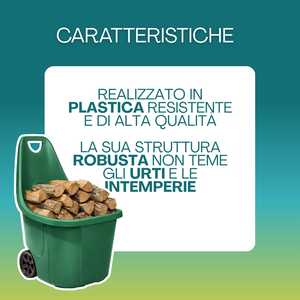 Chariot de jardin vert 60L avec poignée et 2 roues, pratique pour une utilisation en extérieur - Product Image 3