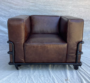 Juego de Sofás de Estilo Industrial Loft, Muebles de Sofá de Cuero Vintage con Ruedas - Product Image 5