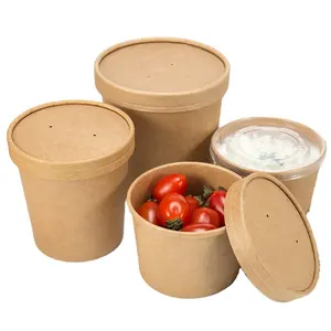 餐厅食品包装一次性食品容器防水防脂棕色牛皮纸汤桶