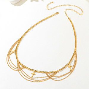 Cadena Corporal con Colgante de Cruz DIY, Cadena Cubana de Acero Inoxidable Chapada en Oro de 18K, Cadena Corporal <span class=keywords><strong>Sexy</strong></span> de Moda para Fiesta - Product Image 4