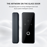 Serrure de porte en verre numérique sans perçage BlueLock, à empreinte digitale, clavier et clé mécanique, serrure intelligente sans cadre, Cloud pour Wi-Fi