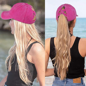 Chapeau de chignon rétro lavé en sergé pour femmes casquette de Baseball réglable chapeau de papa de Golf de Style de rue avec trou de queue de cheval - Product Image 6