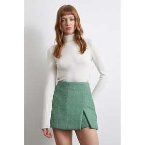 กางเกงขาสั้นเอวสูงสีเขียว กางเกงขาสั้นสไตล์ทวีดสำหรับผู้หญิง แฟชั่นลำลอง - Product Image 5
